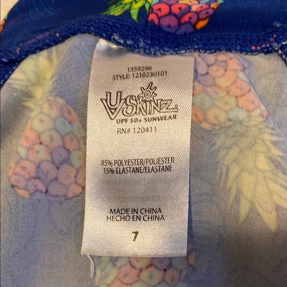 Blue and Green Pineapple Print Rashguard Swim Set - Picture 2 of 5